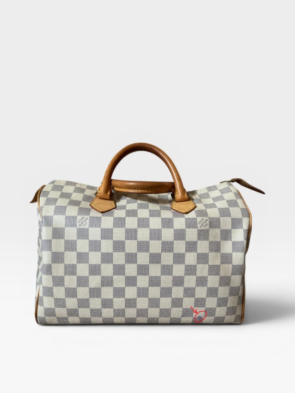 Louis Vuitton Speedy 30 Damier Azur White/Light Blue Checkered Satchel Handbag - Picture 2 of 16